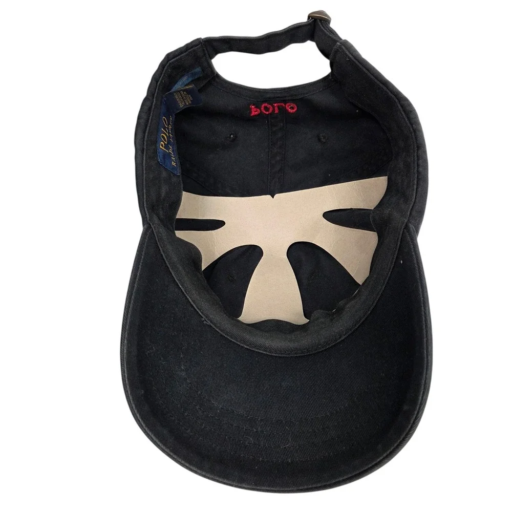 Polo Ralph Lauren Strap‎ Back Baseball Cap Black Red Pony Logo Cotton Dad Hat